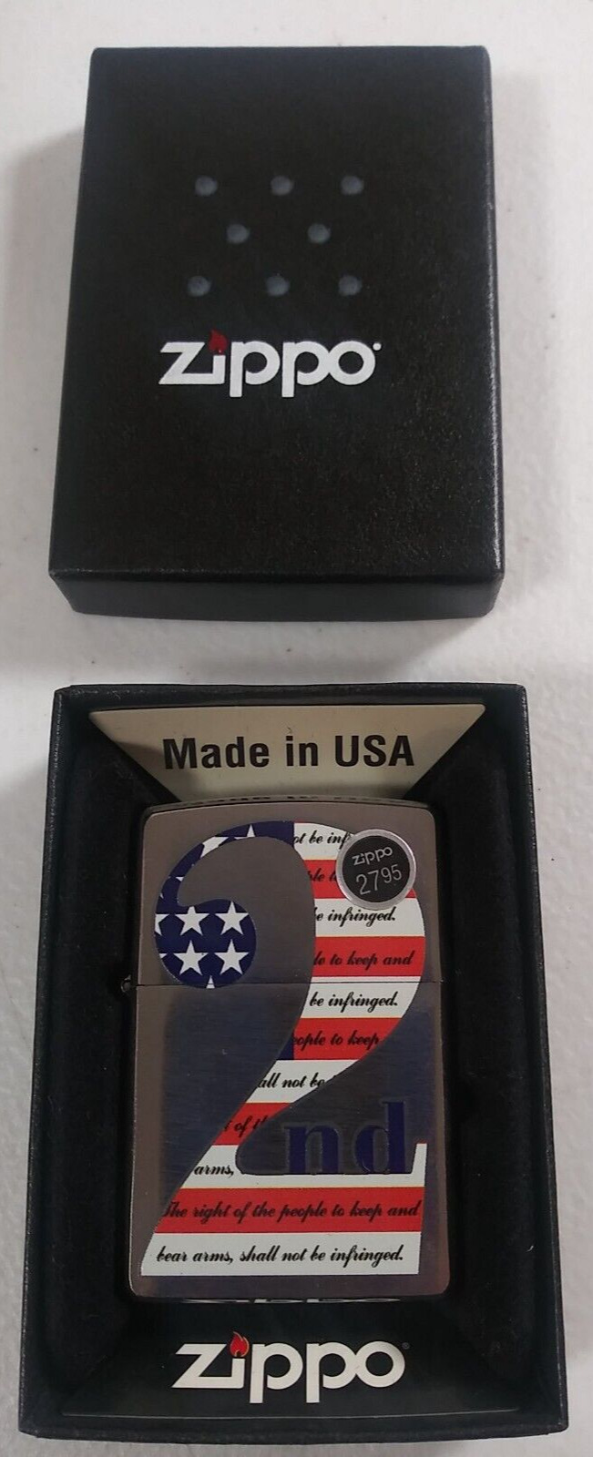 Zippo Windproof Lighter 1.5x2 Chrome 2nd US Flag Amendment Rights Collectible