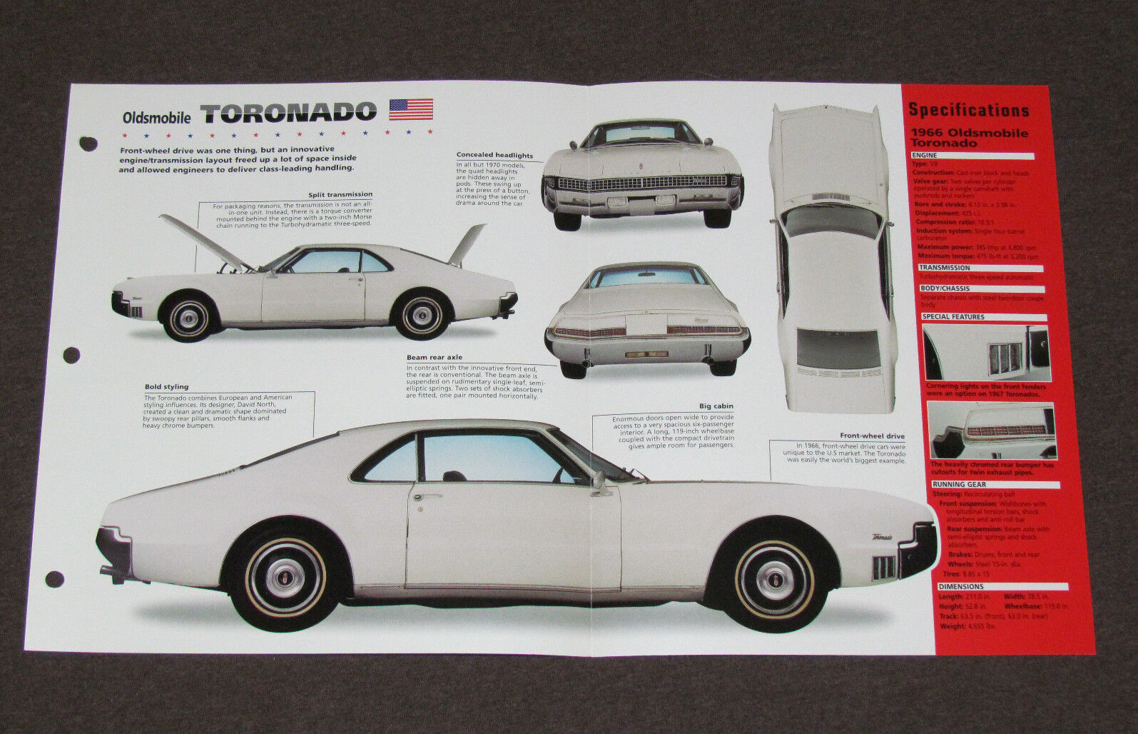 1966-1970 OLDSMOBILE TORONADO Car SPEC SHEET PHOTO BOOKLET BROCHURE