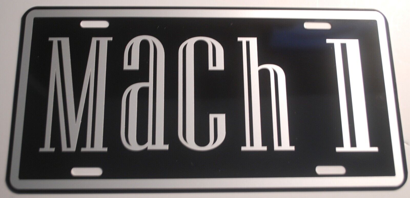 MACH 1 METAL LICENSE PLATE BLACK W/ SILVER FITS FORD MUSTANG 302 351 429