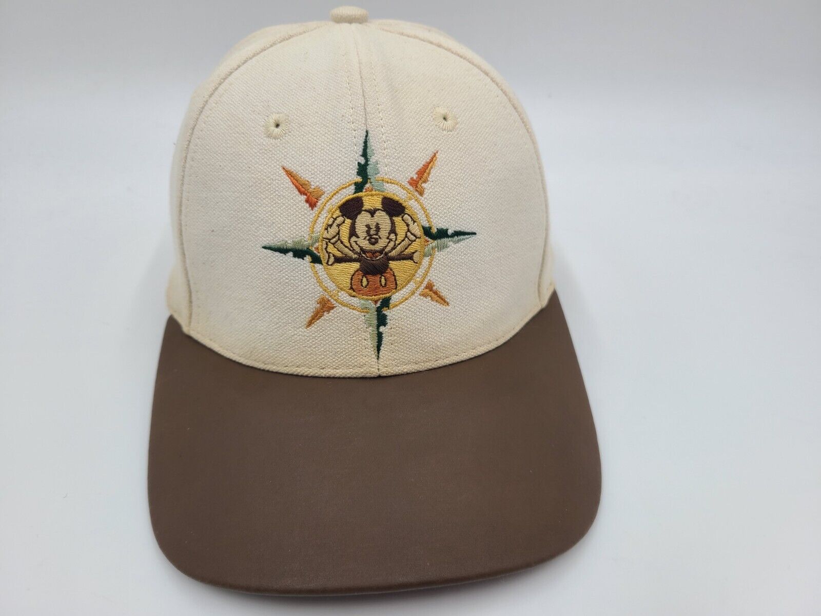 Vintage Walt Disney World Tour Mickey Mouse Distressed Strapback Hat Cap Beige
