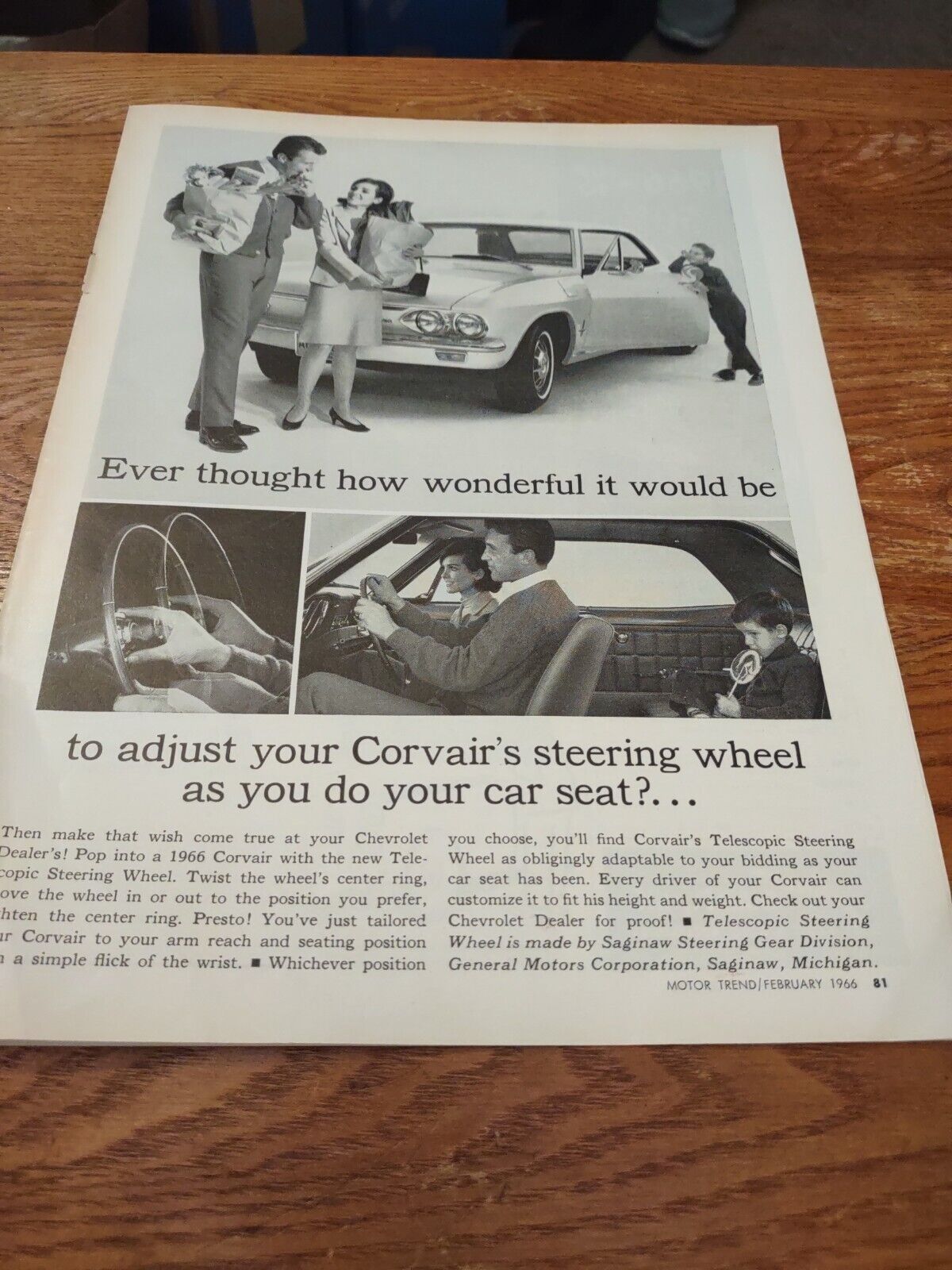1966 Chevrolet Corvairs Adjusting Steering Wheel Magazine Ad