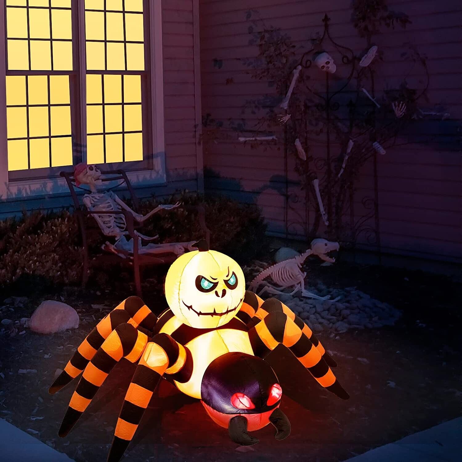 GIFT - 8FT Spider Pumpkin Halloween Decorations Outdoor Inflatable Built-in LED