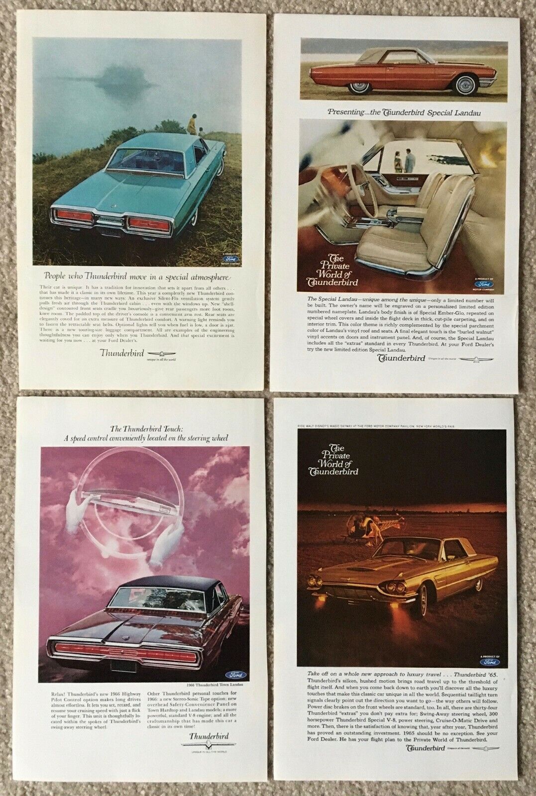 1964 / 1965 / 1966 Ford Thunderbird - LOT of 4 advertisements 