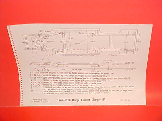 1967 1968 DODGE CHARGER CORONET SUPER BEE R/T CONVERTIBLE FRAME DIMENSION CHART