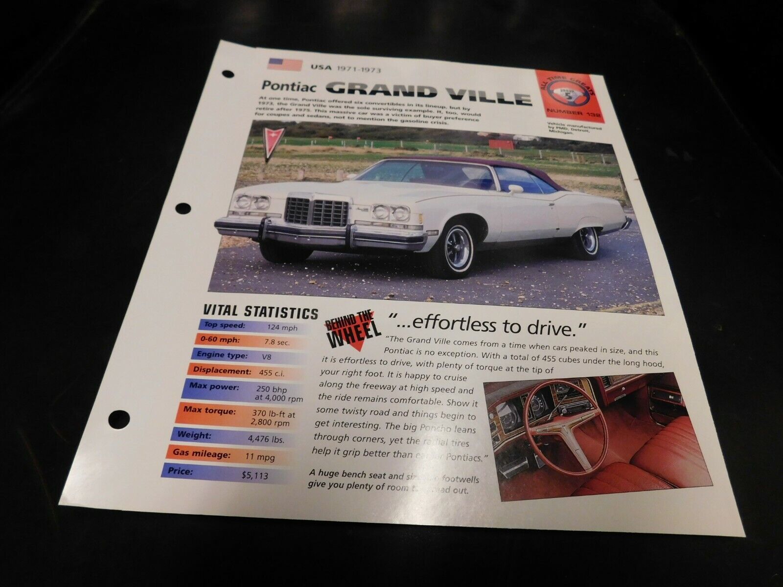 1971-1973 Pontiac Grand Ville Spec Sheet Brochure Photo Poster 1972