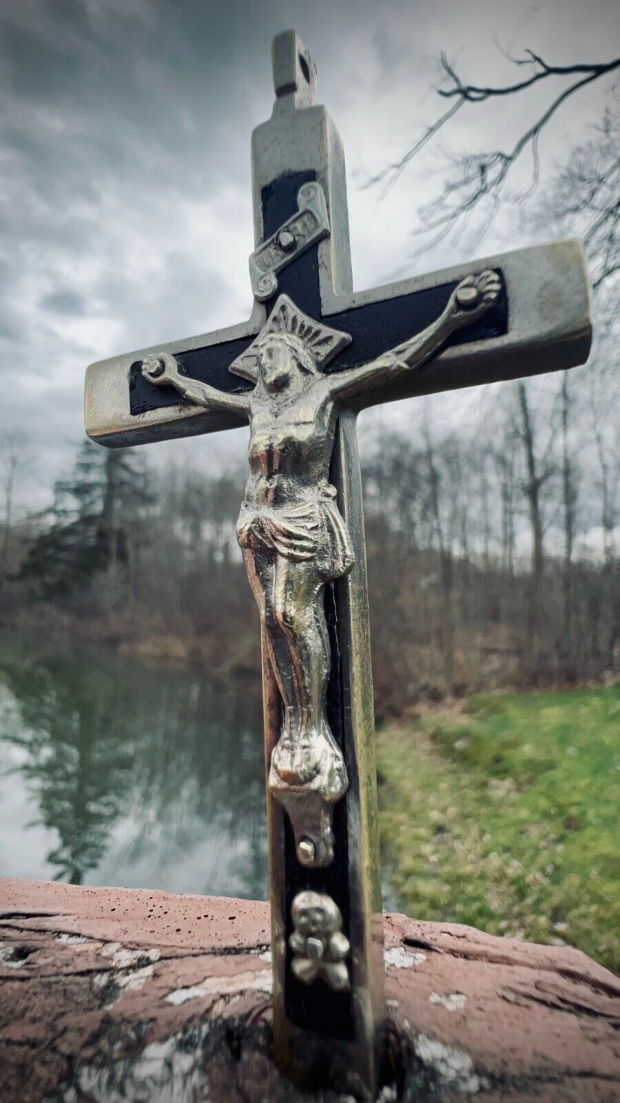Stunning HEAVY GAUGE Late 19th Century Brass/Silver Hand Forged Italian Crucifix
