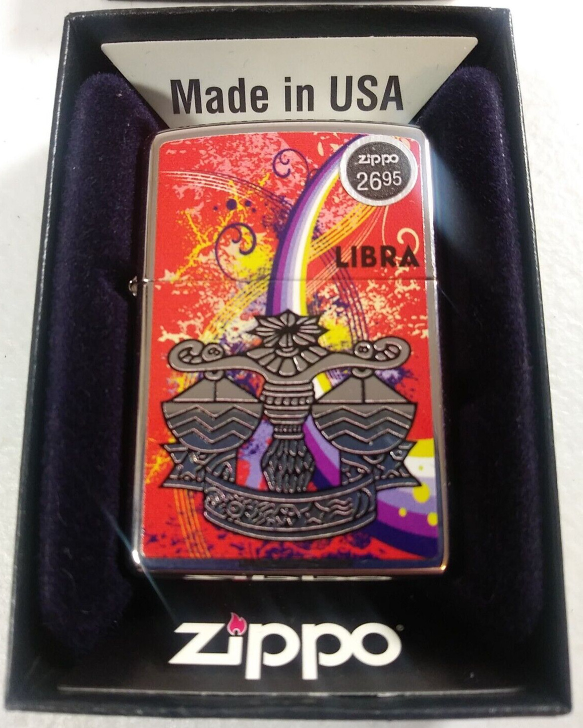 Zippo Lighter Libra Zodiac Mens 24937 Sign Windproof 1.5x2 Chrome  Collectible