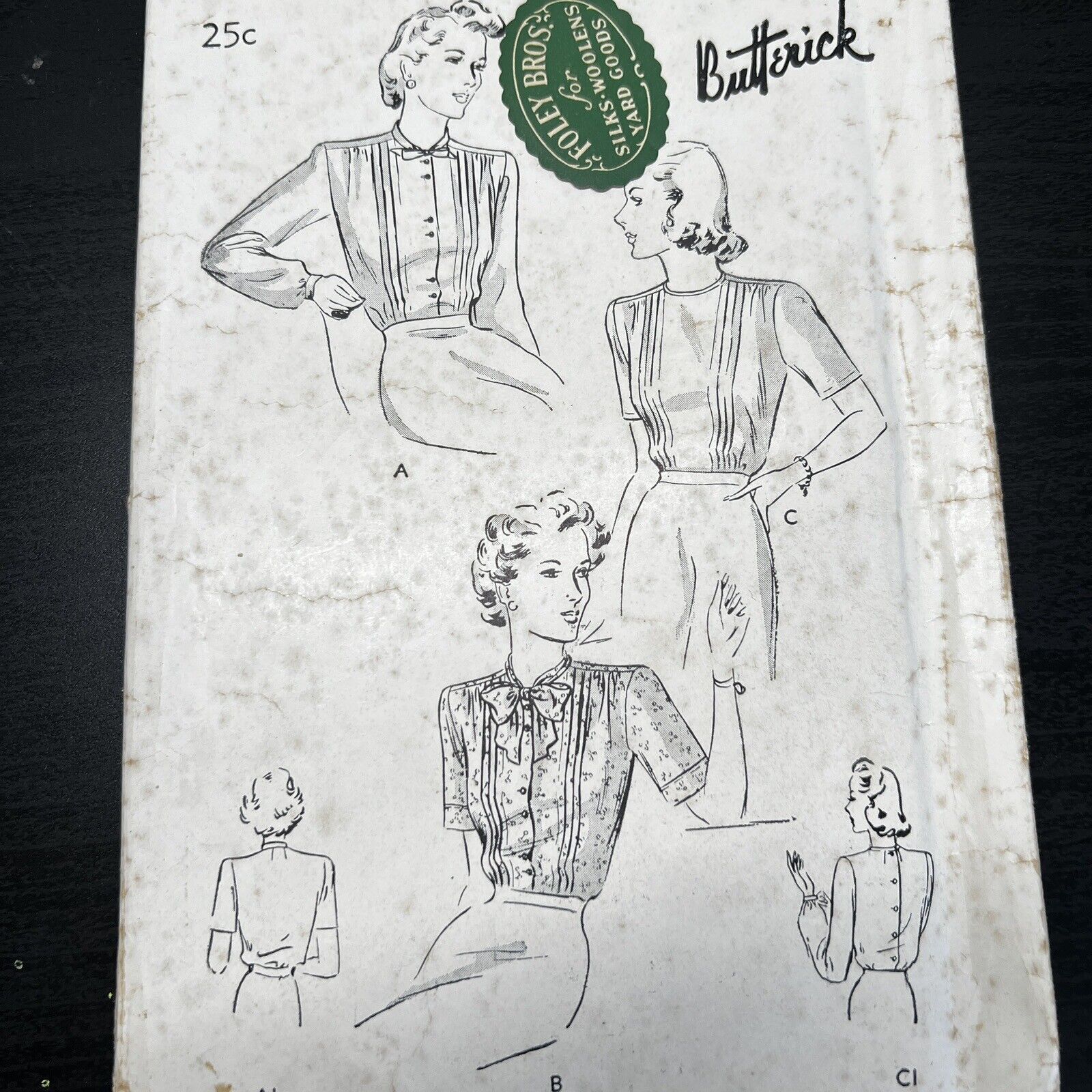Vintage 1940s Butterick 2094 Tailored Pintucked Blouses Sewing Pattern 12 USED