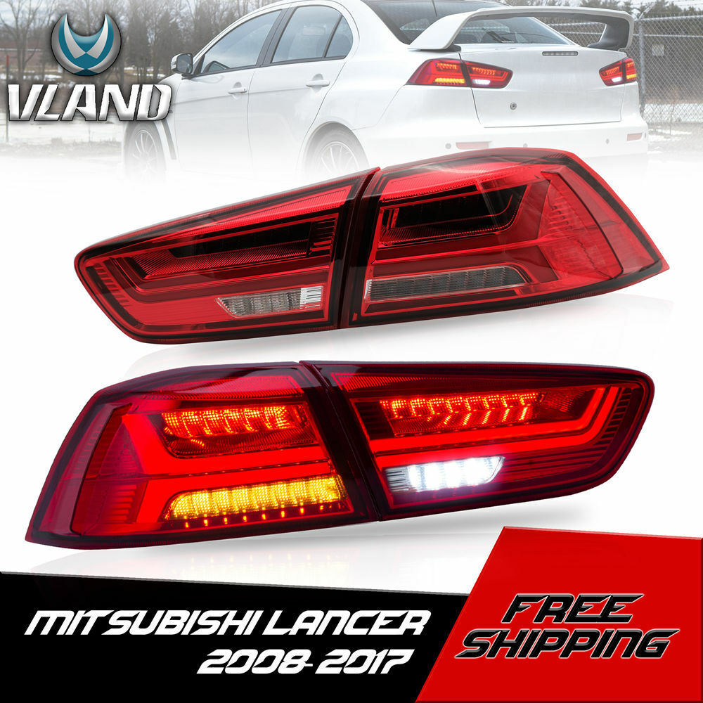 VLAND LED Tail Lights Red Smoked Sequential For 08-17 Lancer CJ CF EVO X Sedan