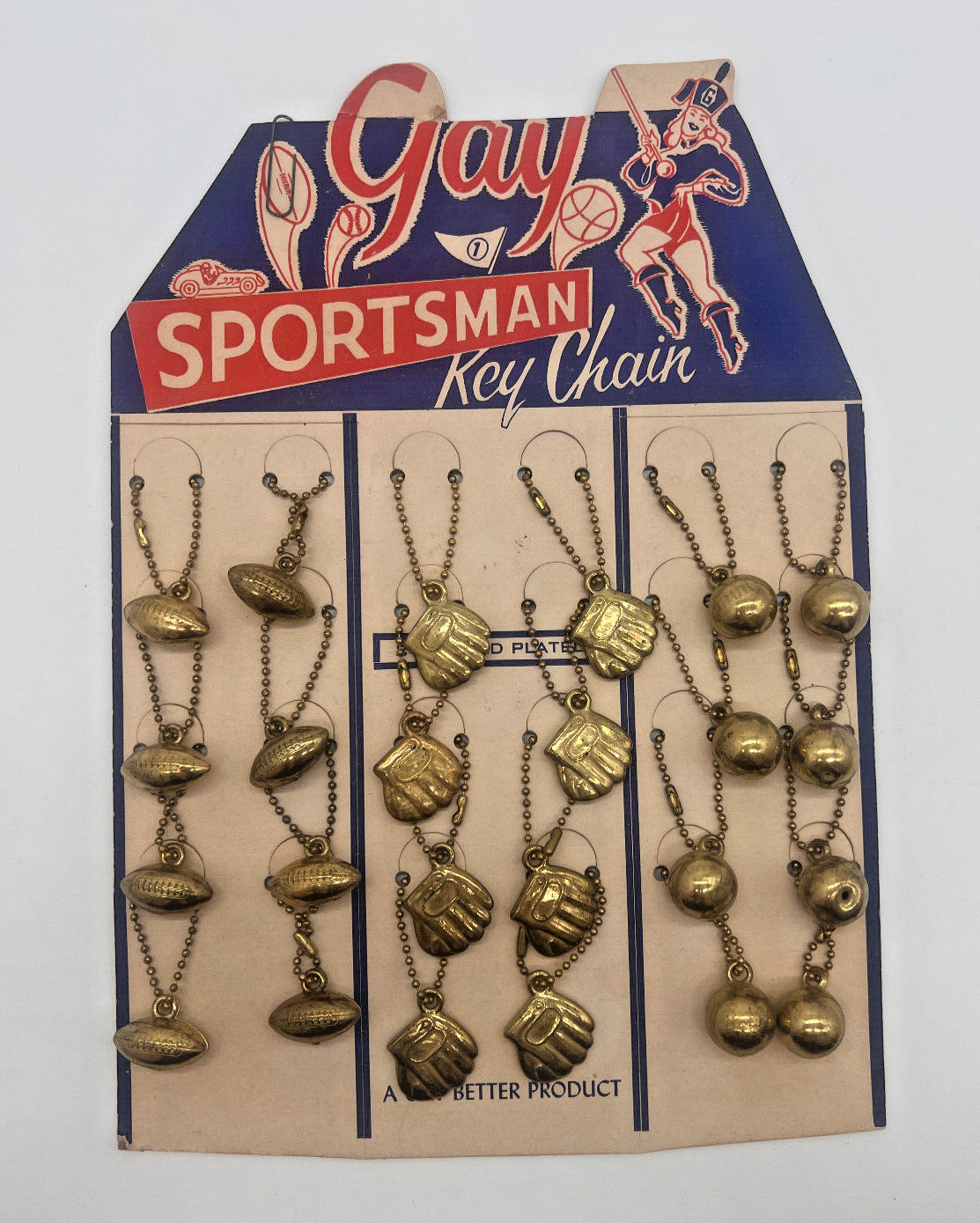 NOS Vintage 1940s Gay Sportsman Complete Set (24) Gold Plated Keychains /Charms