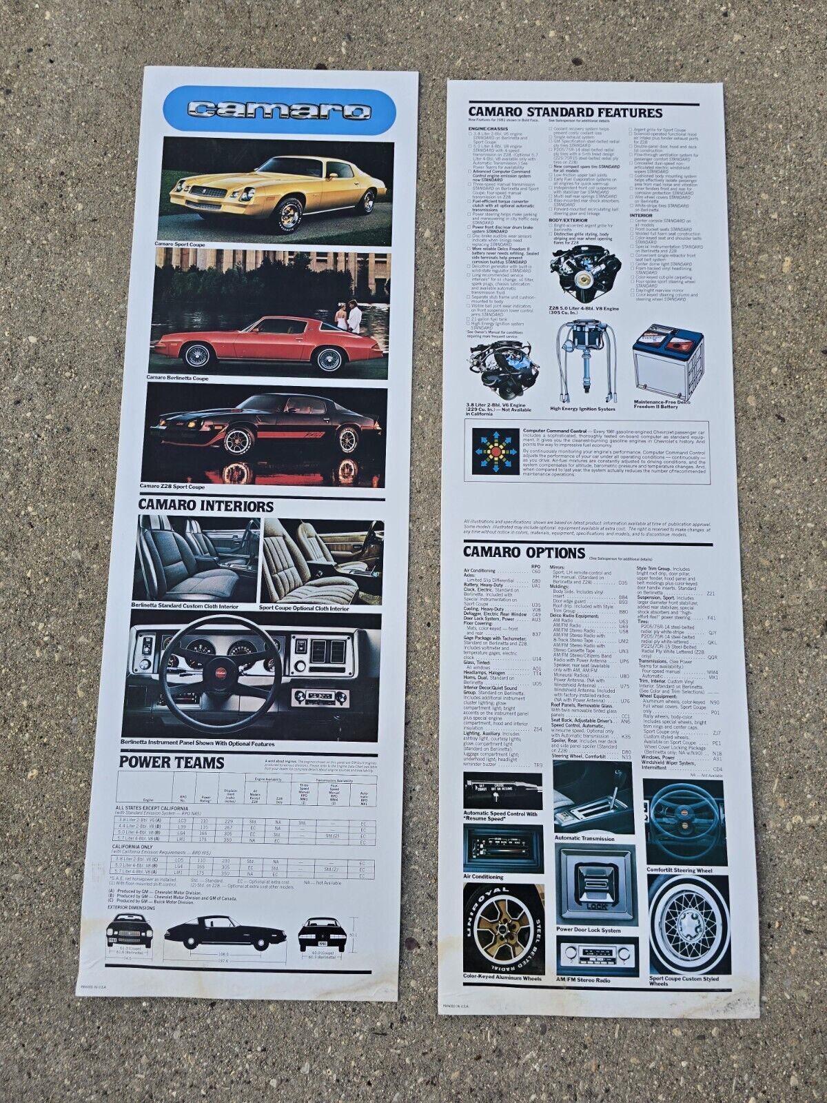 Chevrolet Chevy Camaro Vintage Dealer Only Poster Board 1981 Flip Panels