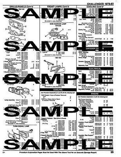 Collision part numbers for 1978-1983 Dodge Challenger Mopar parts book reprinted