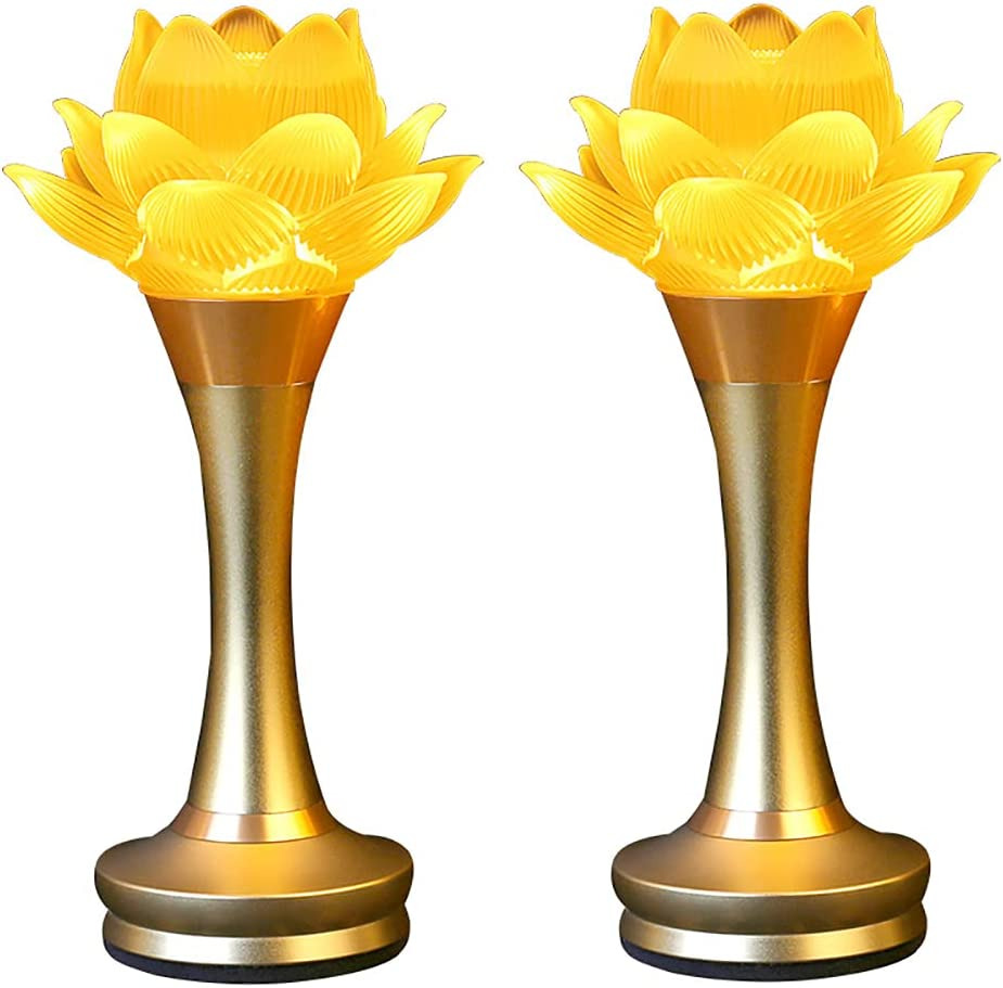 1Pair - LED Glazed Lotus Buddhist Lamp, Light Offering before Buddha, USB Rechar