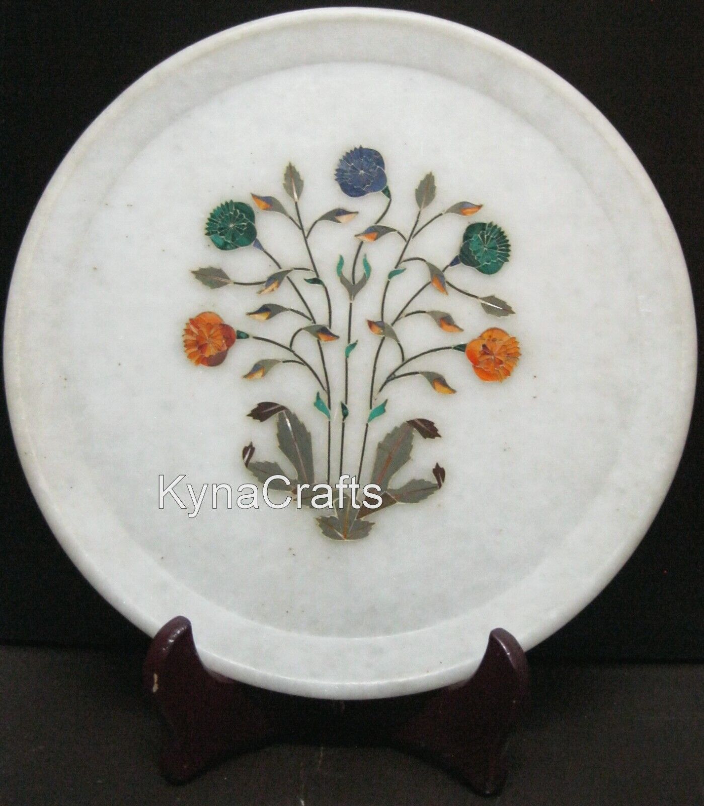 10 Inches Marble Decorative Plate Antique Design Inlay Work Business Gift Plate