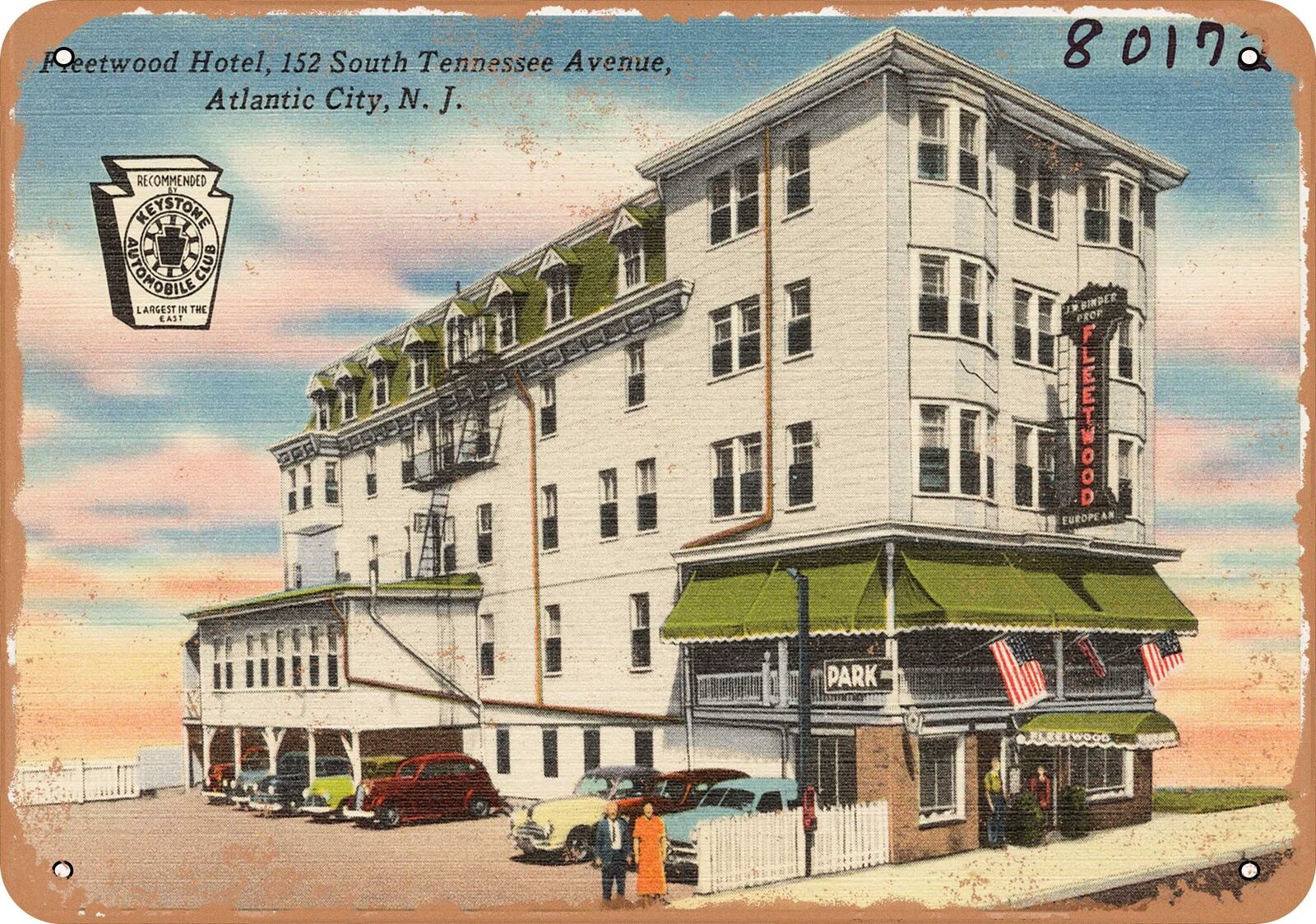 Metal Sign - New Jersey Postcard - Fleetwood Hotel, 152 South Tennessee Avenue,