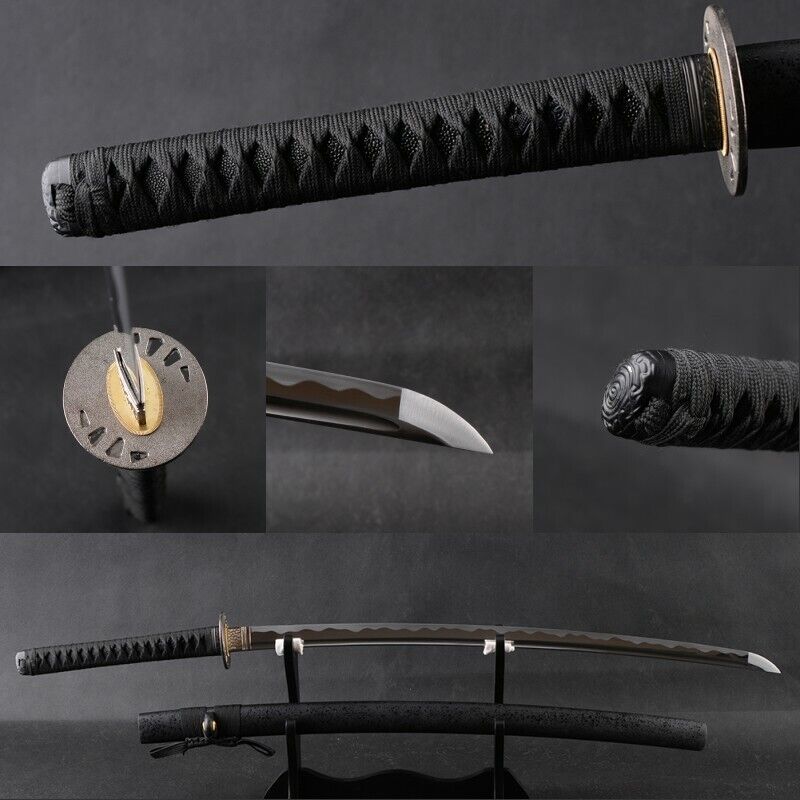 Matt Black Saya Japanese Samurai Katana Sword High Carbon Steel Engroove Sharp