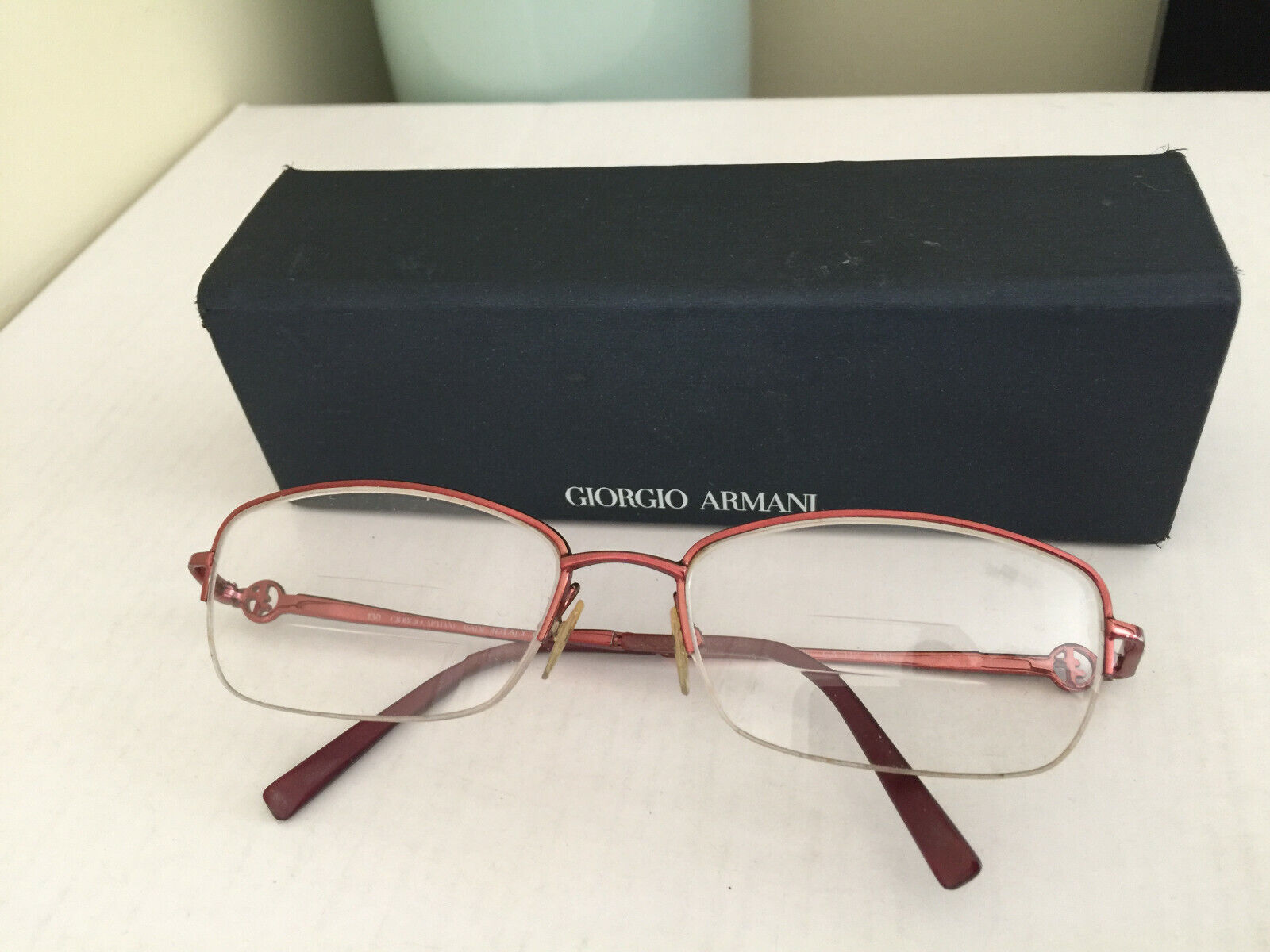 Giorgio Armani Eyeglasses Frame rose gold metal half rim w/case made in Italy