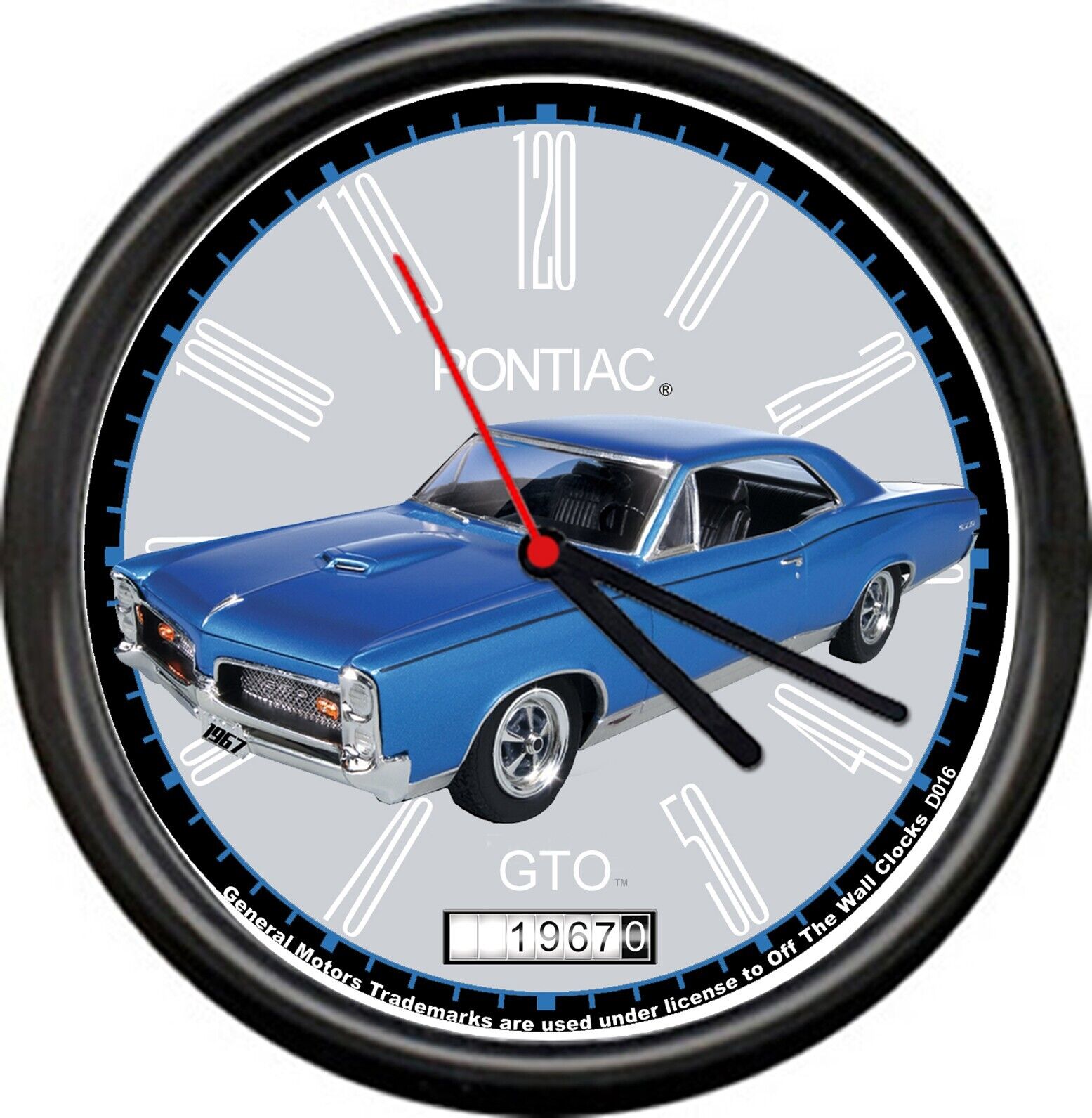 Licensed 1967 Pontiac GTO Classic Blue 2 Door General Motors Sign Wall Clock