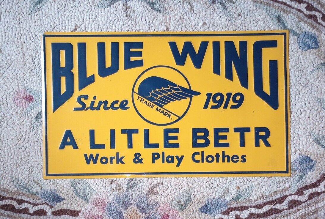 Orig. 1940s Blue Wing Clothing Tin Sign. 11 3/4 X 20 Very Nice 