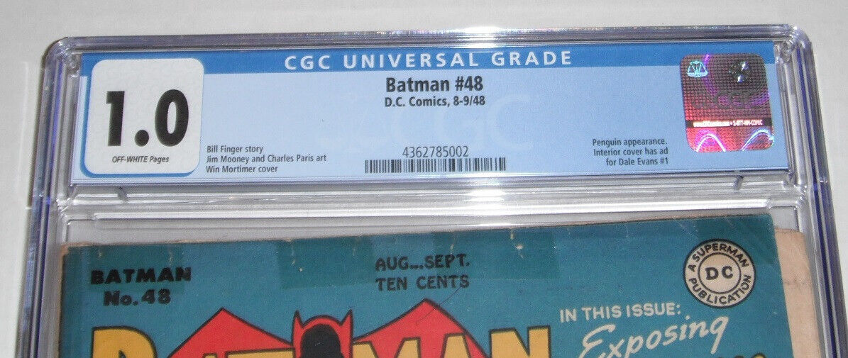 Batman # 48..CGC Universal slab 1.0  Fair grade-1948 comic book-lot of tape--ace