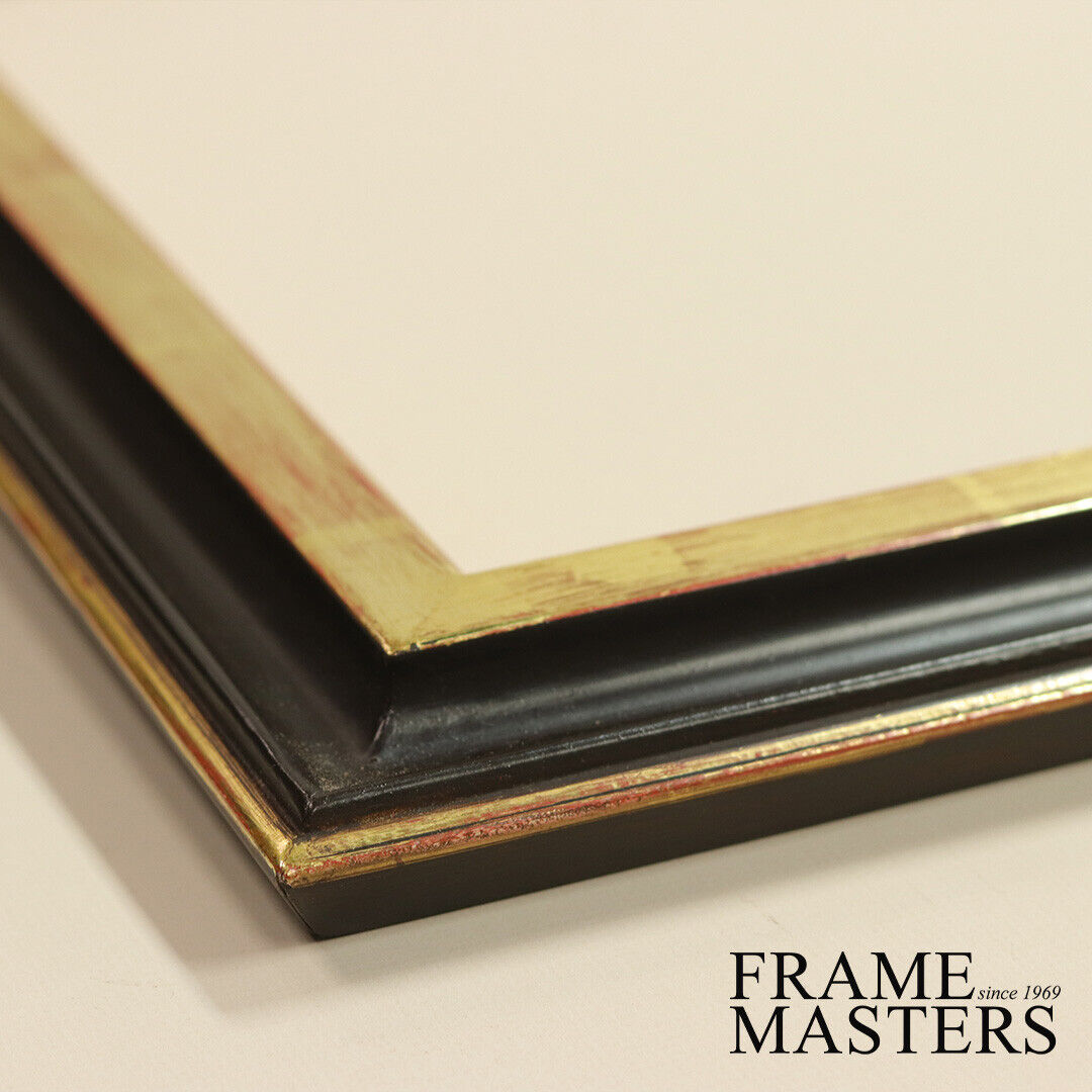 Hollywood Regency Frame Gilded in 22k Gold Leaf Top, Black Panel | Made In USA