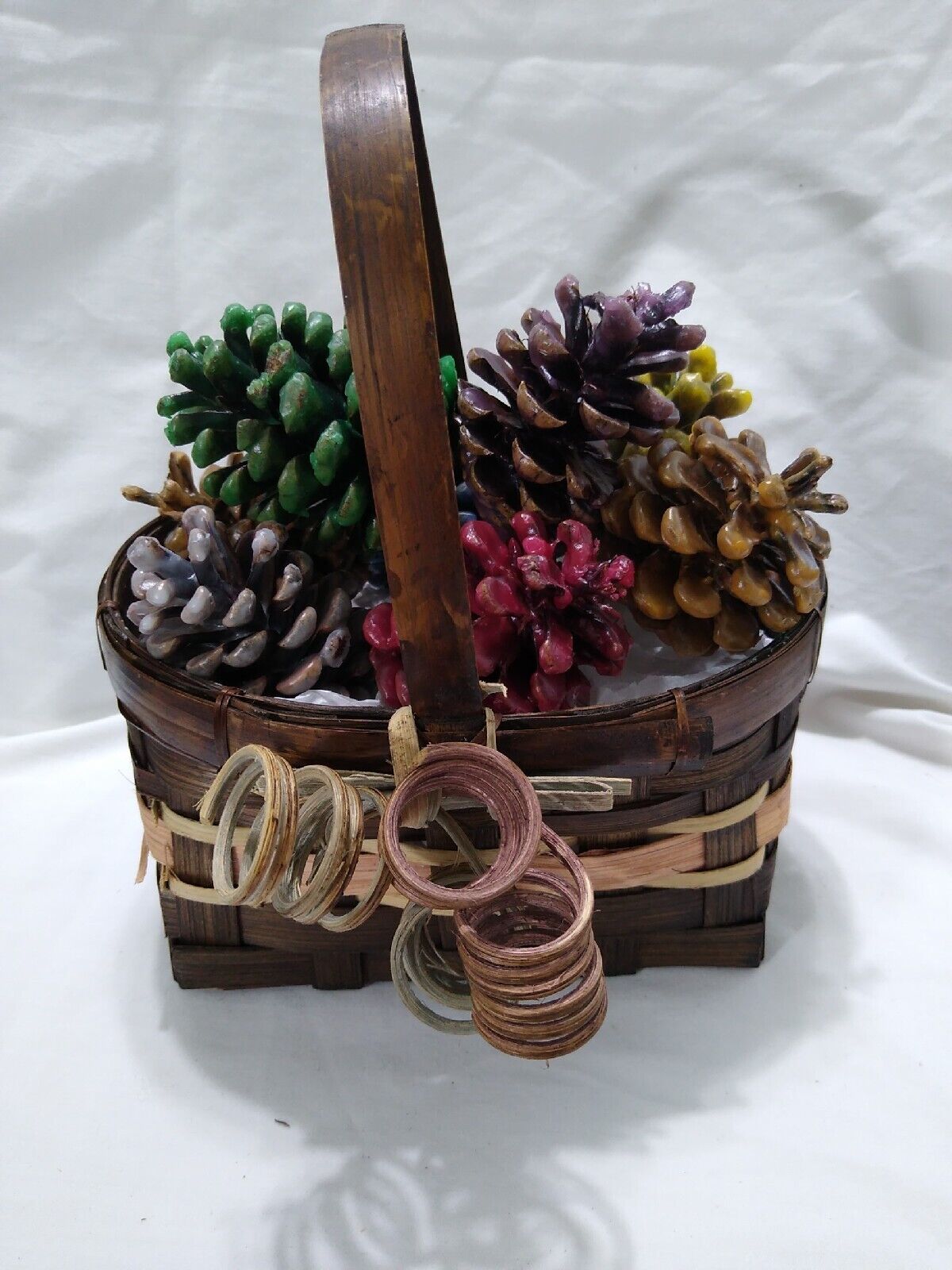 Waxed Pine Cone in a Basket Fire Starters (Fireplace) or Fall Decorations