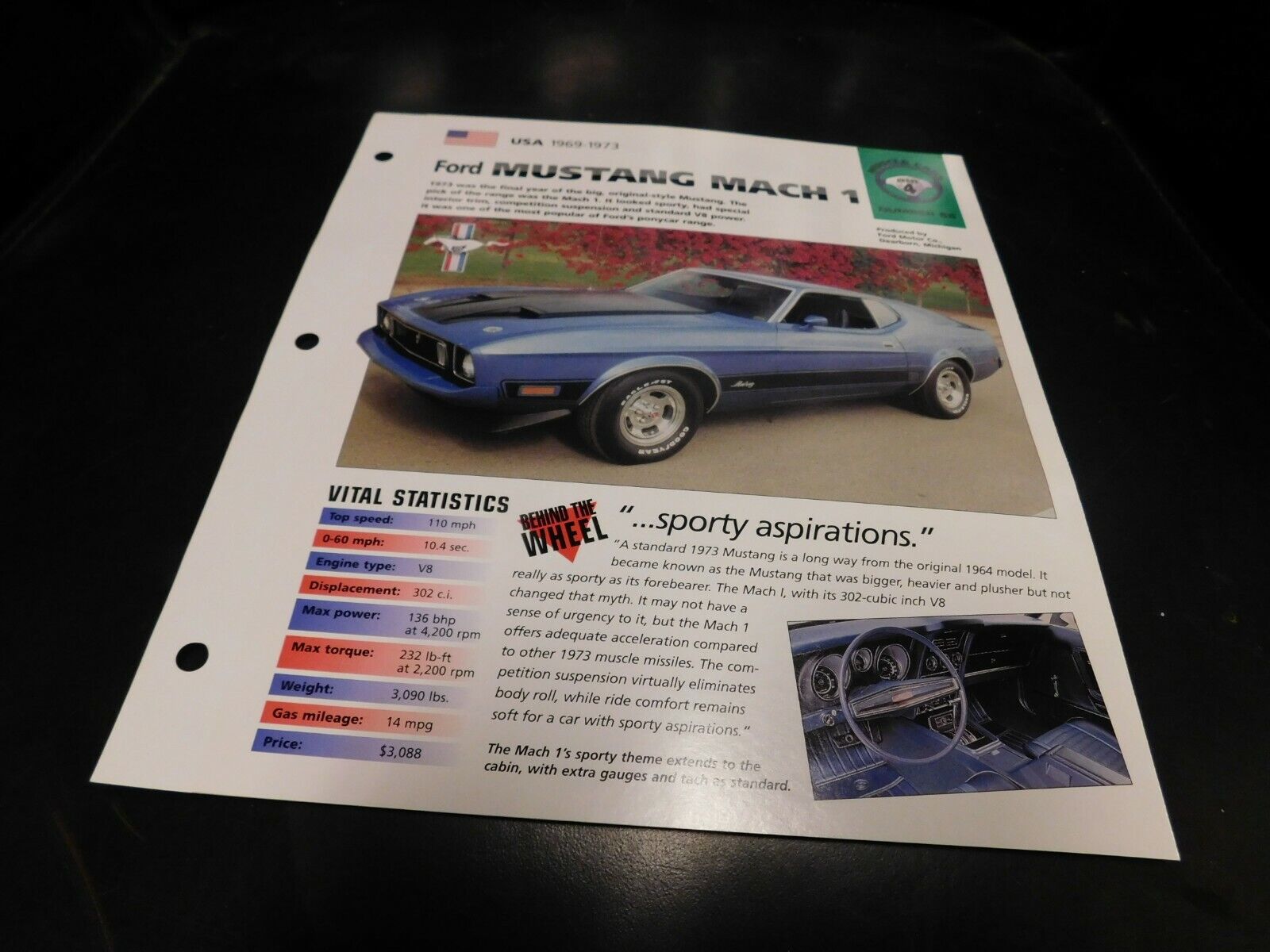 1969-1973 Ford Mustang Mach 1 Spec Sheet Brochure Photo Poster 70 71 72
