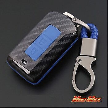 Carbon- Smart Key Case For Mitsubishi Cars Outlander/Rvr Type1 With Chain Blue