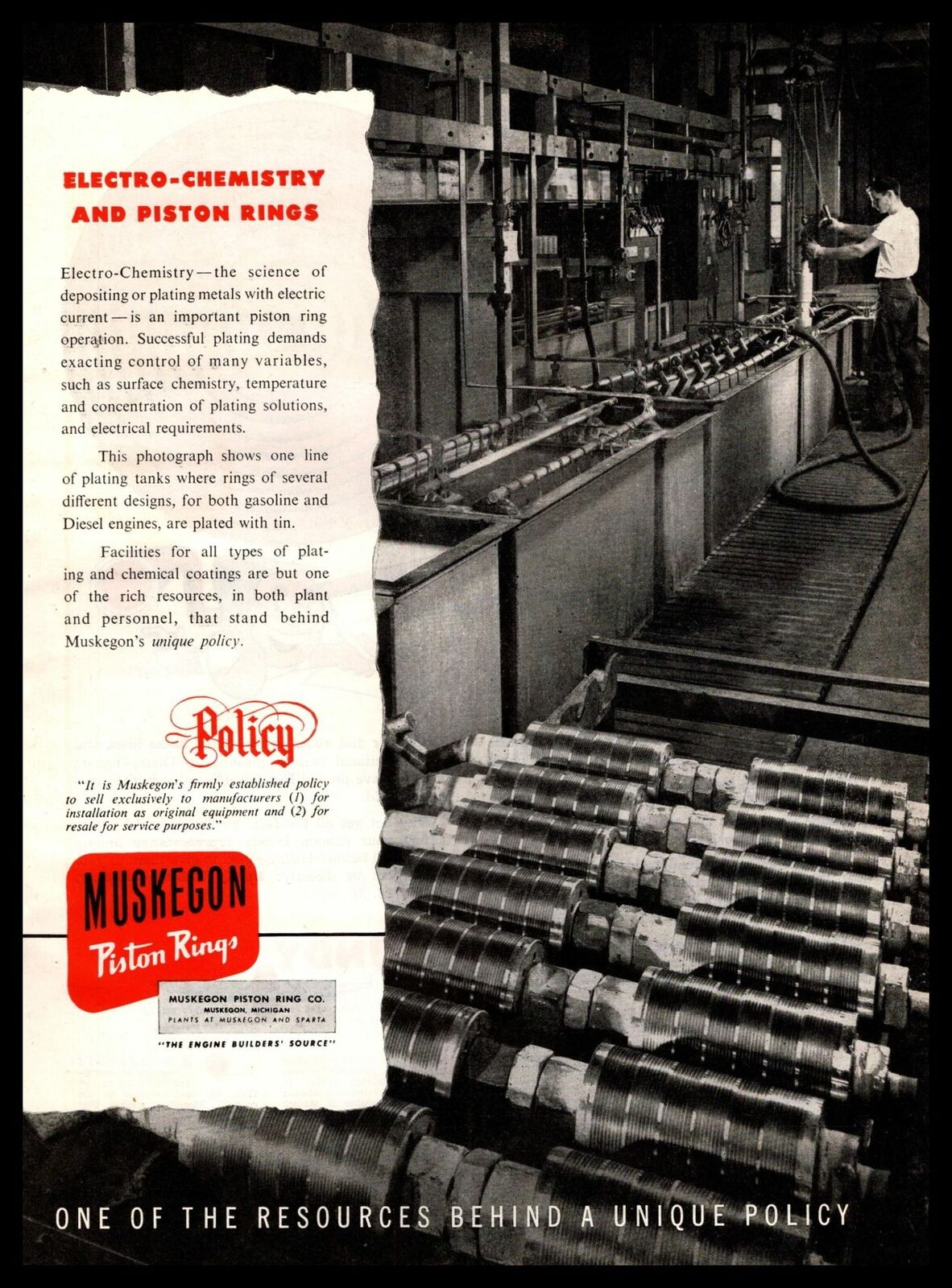 1949 Muskegon Piston Ring Electro-Chemistry Plating Process Plant Photo Print Ad