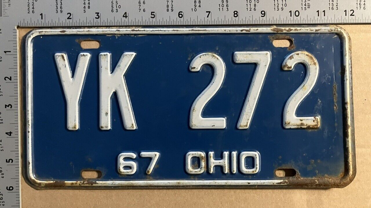 1967 Ohio license plate YK 272 YOM DMV clear Ford Chevy Dodge 4038