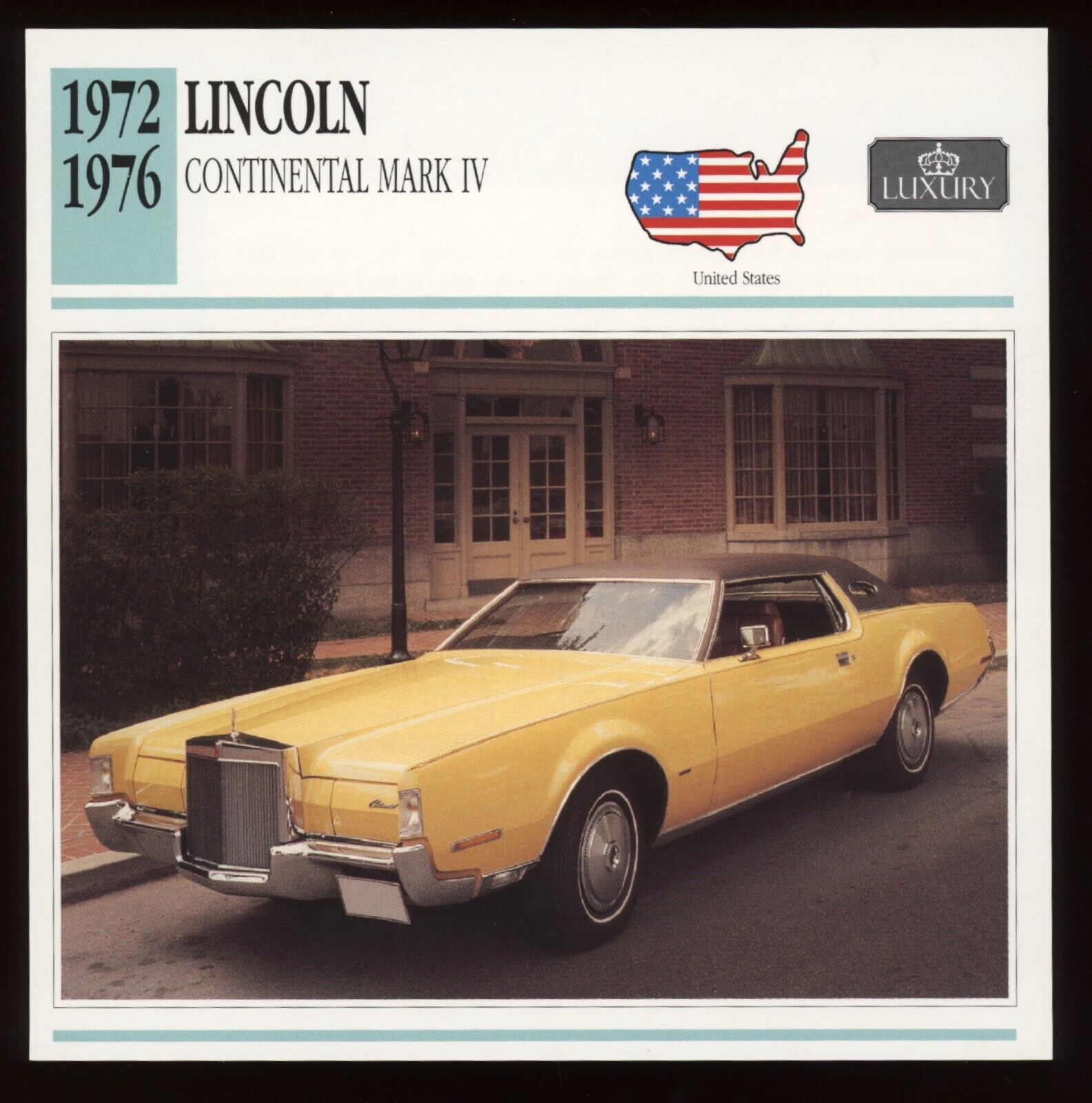1972 - 1976 Lincoln Continental Mark IV  Classic Cars Card