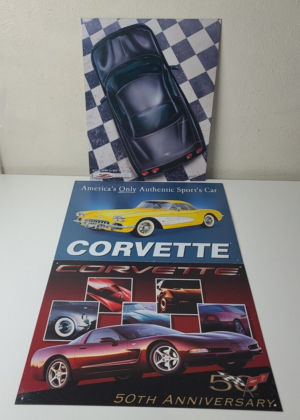Desperate Enterprises Licensed Corvette Metal Sign Lot of 3 Vintage Look