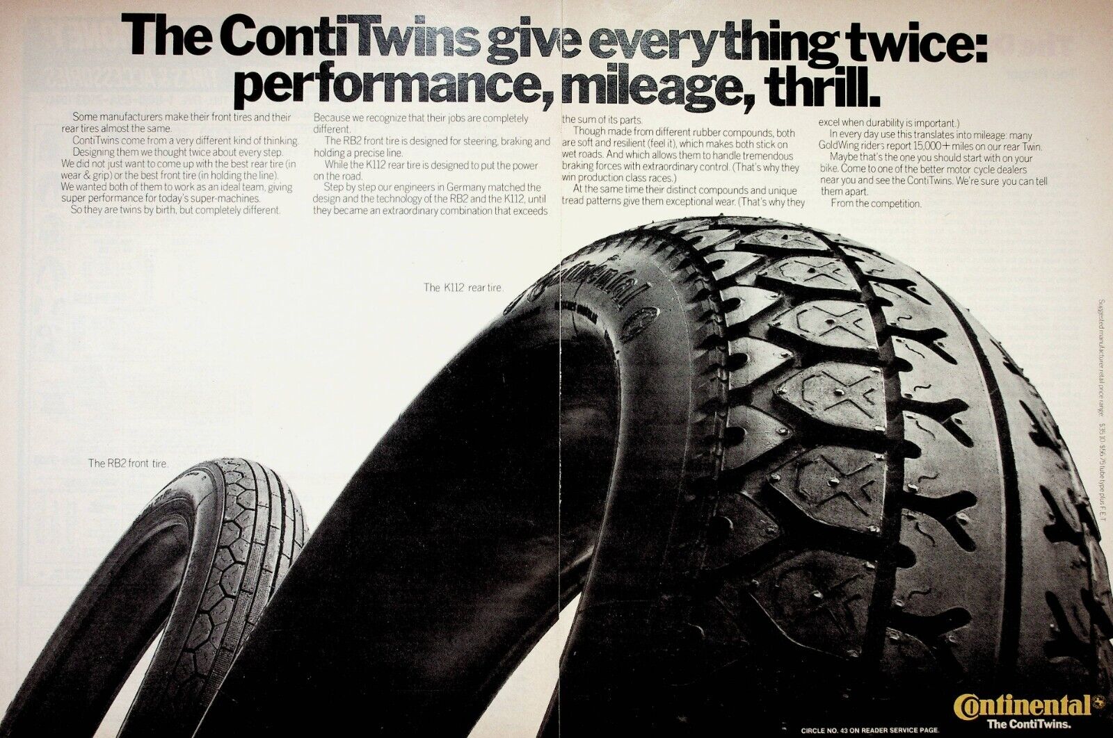 1978 Continental Motorcycle Tires Conti Twins - 2-Page Vintage Ad