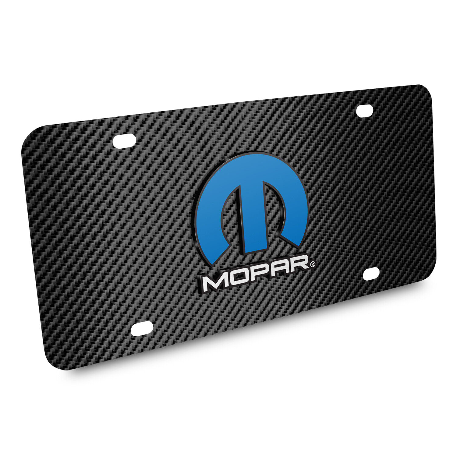 Mopar 3D Dual Logo on Black Carbon Fiber Patten Stainless Steel License Plate