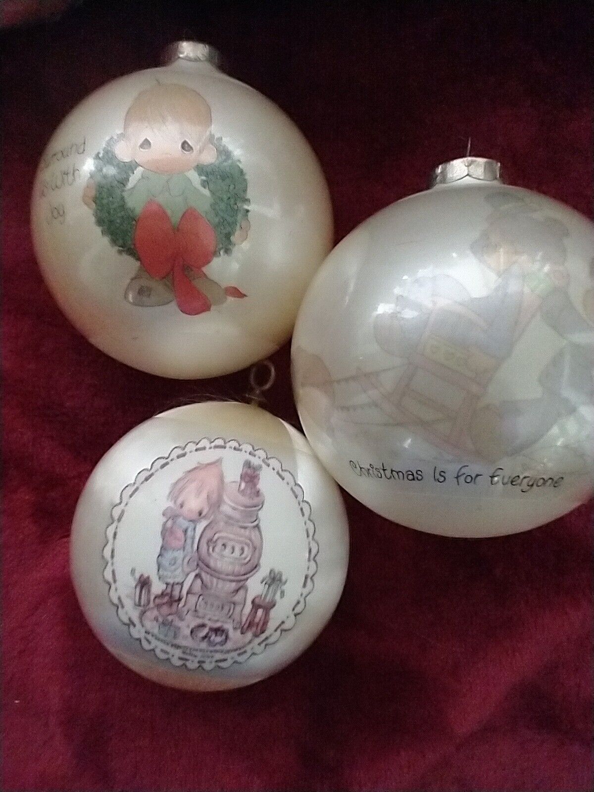 3 Precious Moments Ornaments 1976, 1987, 1983 Christmas Joy, For Everyone