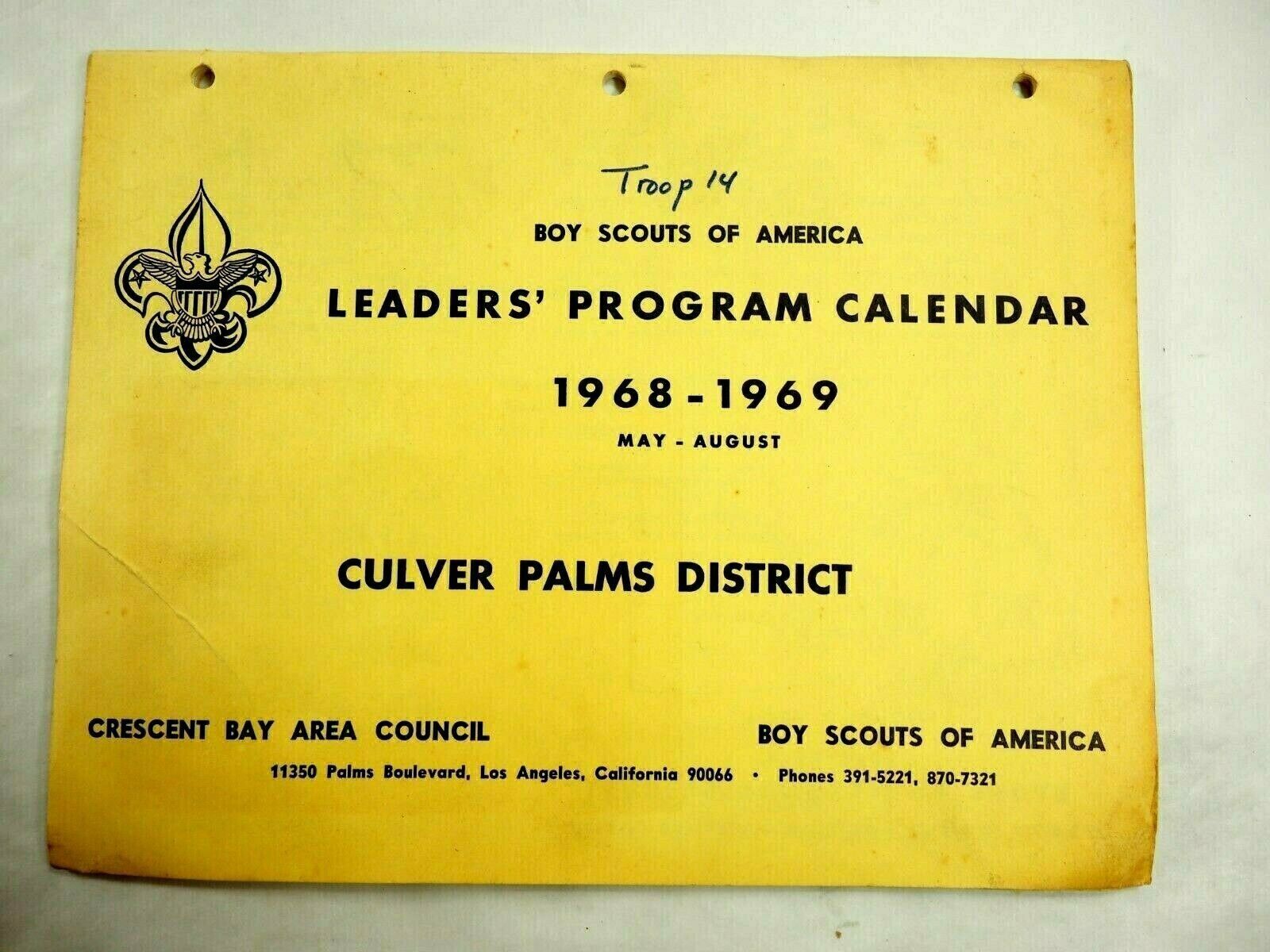 Boys Scouts of America Leaders Program Calendar Crescent Bay Council 1968-1969