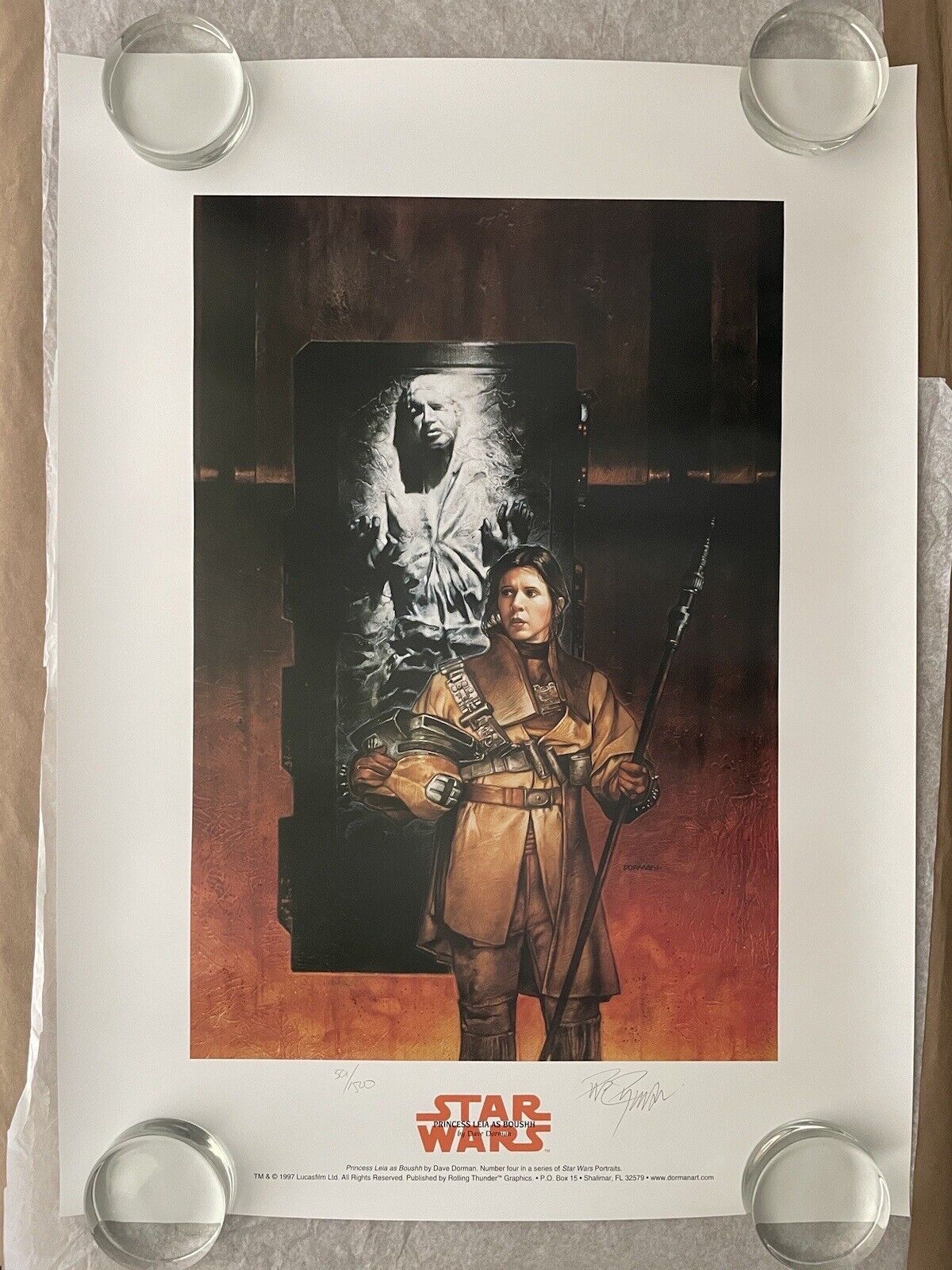 Star Wars Dave Dorman Lithograph Signed Numbered Leia as Boushh 1997 MINT Poster