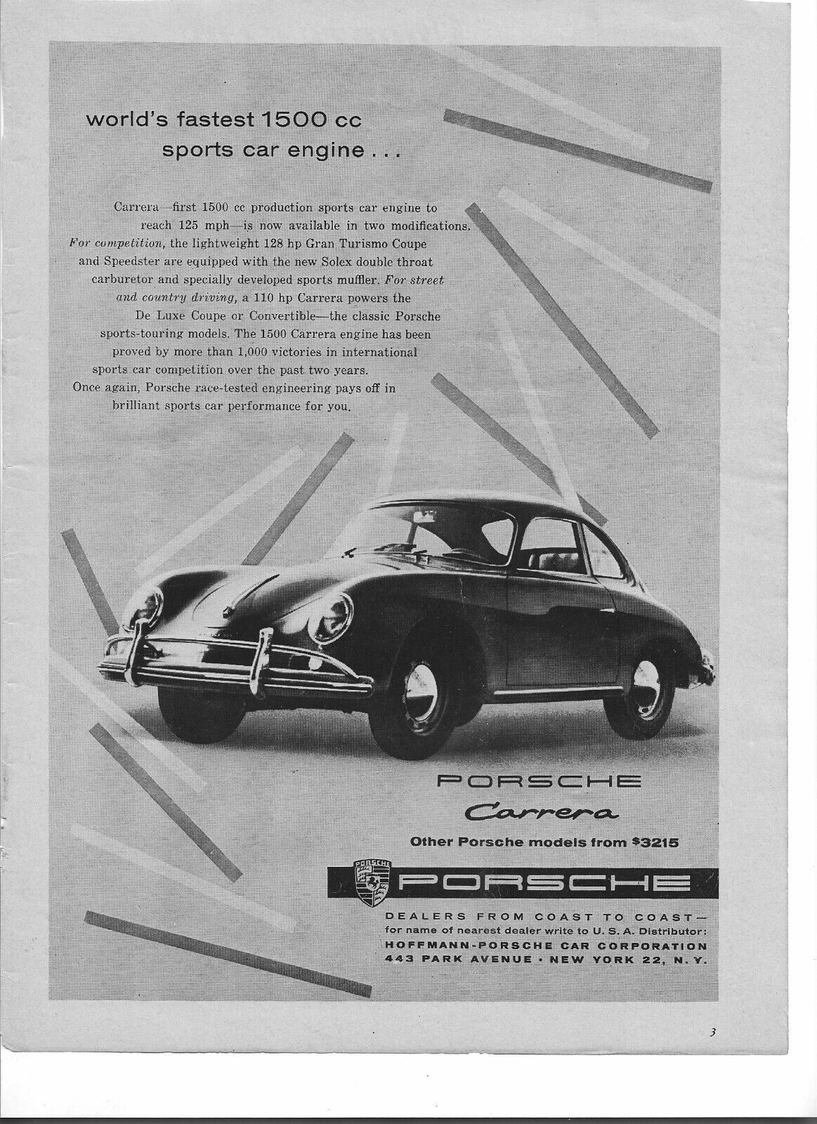 Original 1957 Porsche 356 vintage print ad, advertising