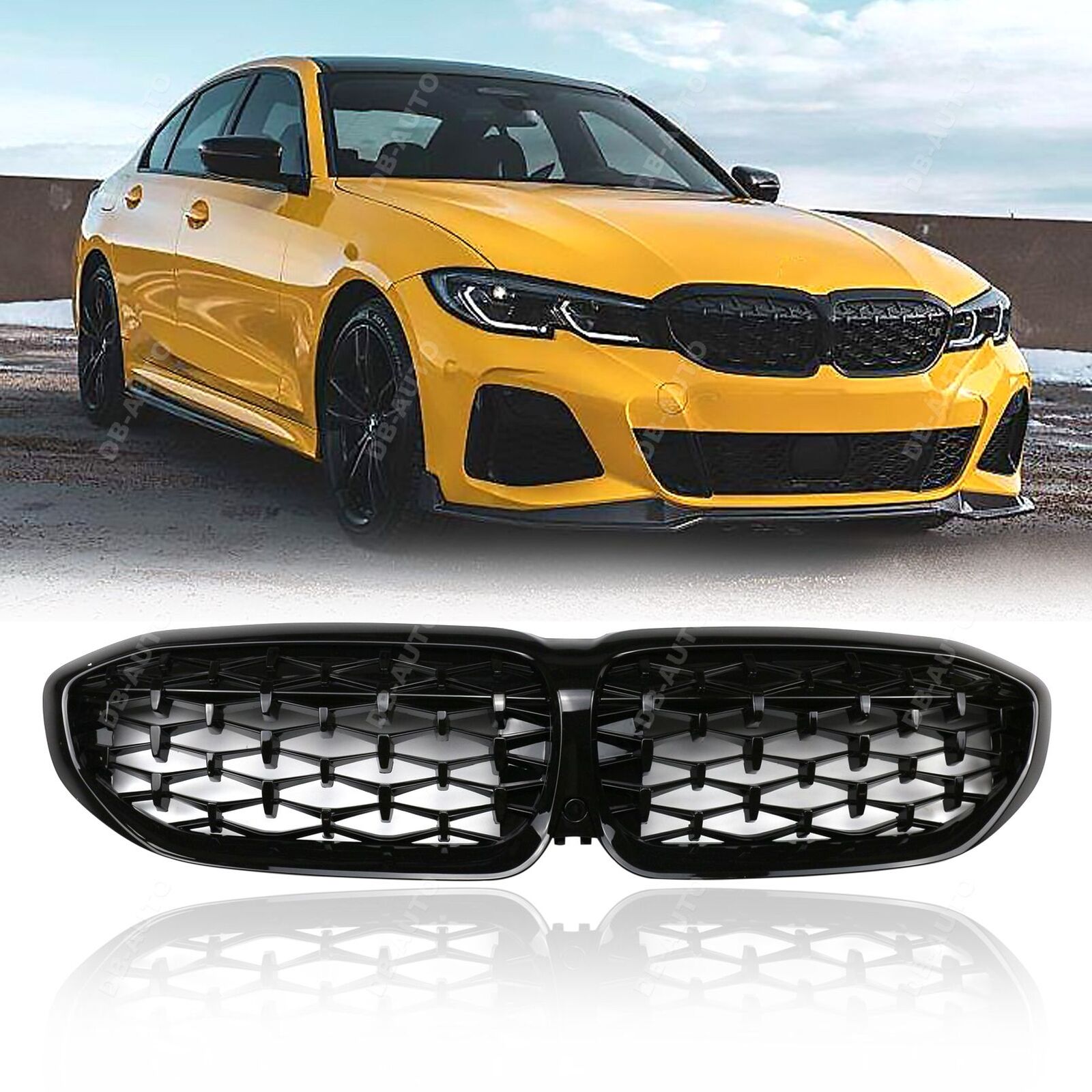 Front Kidney Grille Glossy Black Meteor Diamond For 2019-2022 BMW 3-Series G20