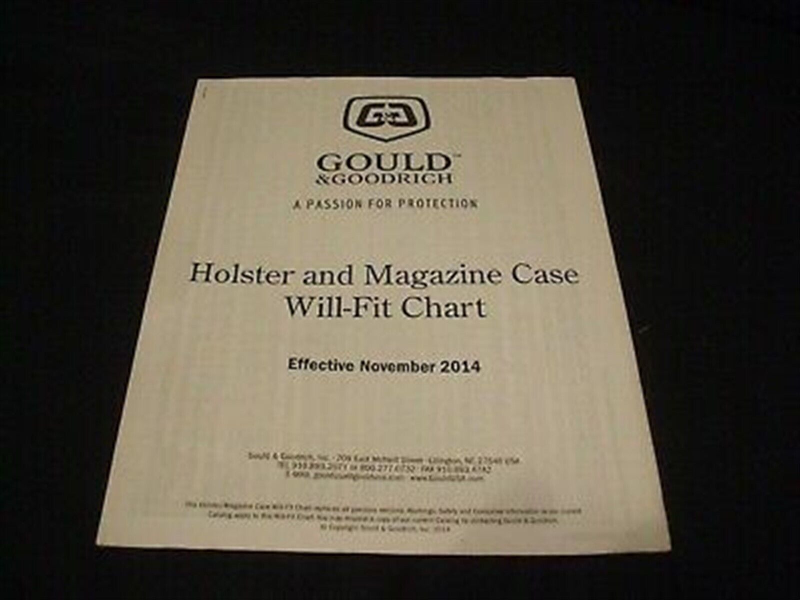 2014-2015 GOULD & GOODRICH HOLSTER & MAGAZINE CASE Will-Fit Chart - POLICE