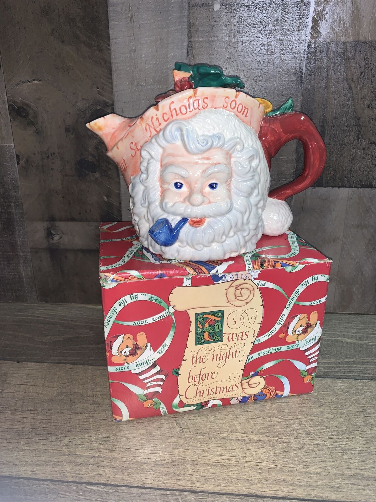 Vintage Papel twas the night before Christmas collection Ceramic Santa Teapot