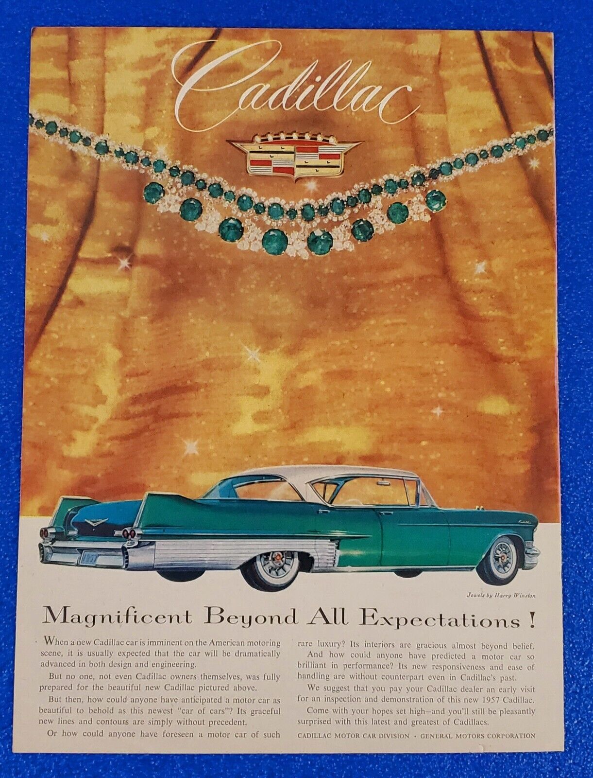1957 CADILLAC FLEETWOOD SIXTY SPECIAL ORIGINAL COLOR PRINT AD 
