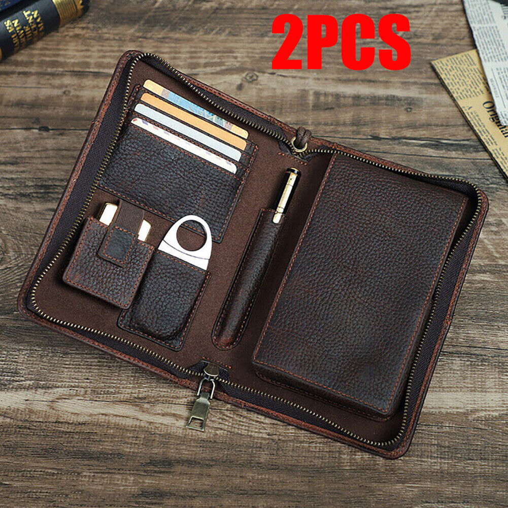 2PCS Genuine Leather Cigar Case Travel Bag Cigars Humidor 5 Tube Holder Box