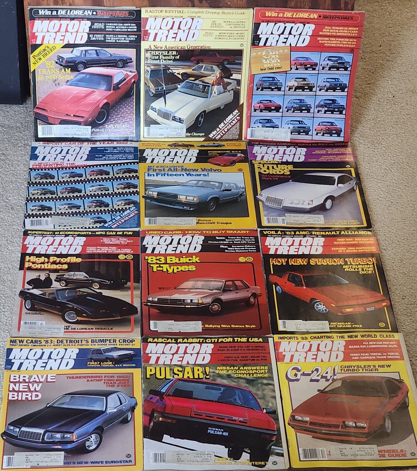 1982 Motor Trend Magazine Vintage Lot Of 12 Full Year Jan-Dec See Pictures