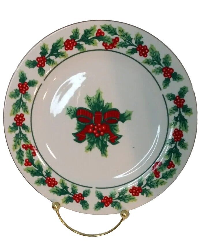 4 Gibson Christmas Bread Plates HOLLEY BERRIES AND WREATHS