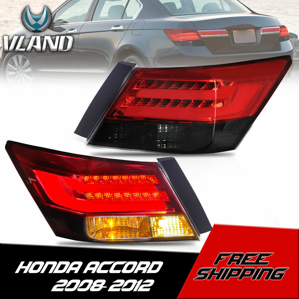 VLAND LED Tail Lights Red Smoked Rear Lamps For 2008-2012 Honda Accord 4 Door