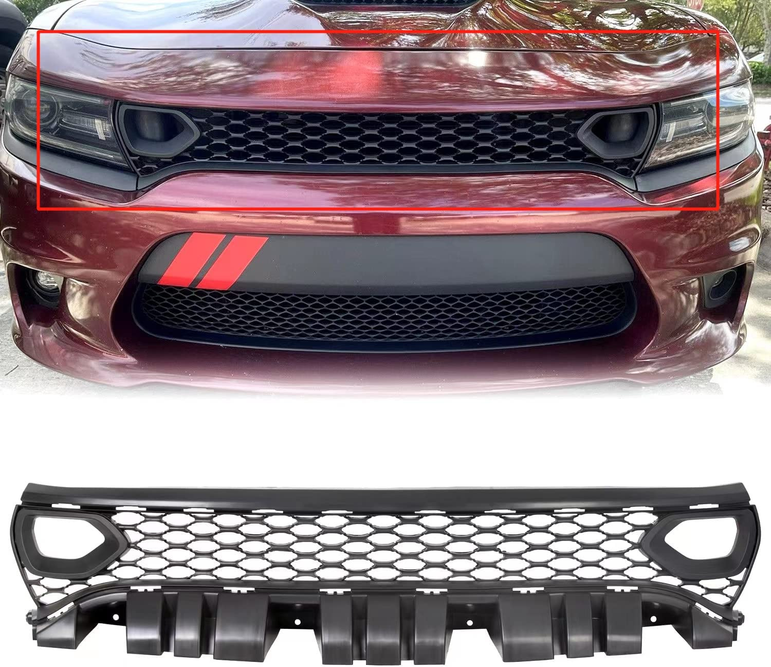 Front Upper Grille Assembly Compatible with 2015-2023 Dodge Charger SRT SXT Purs