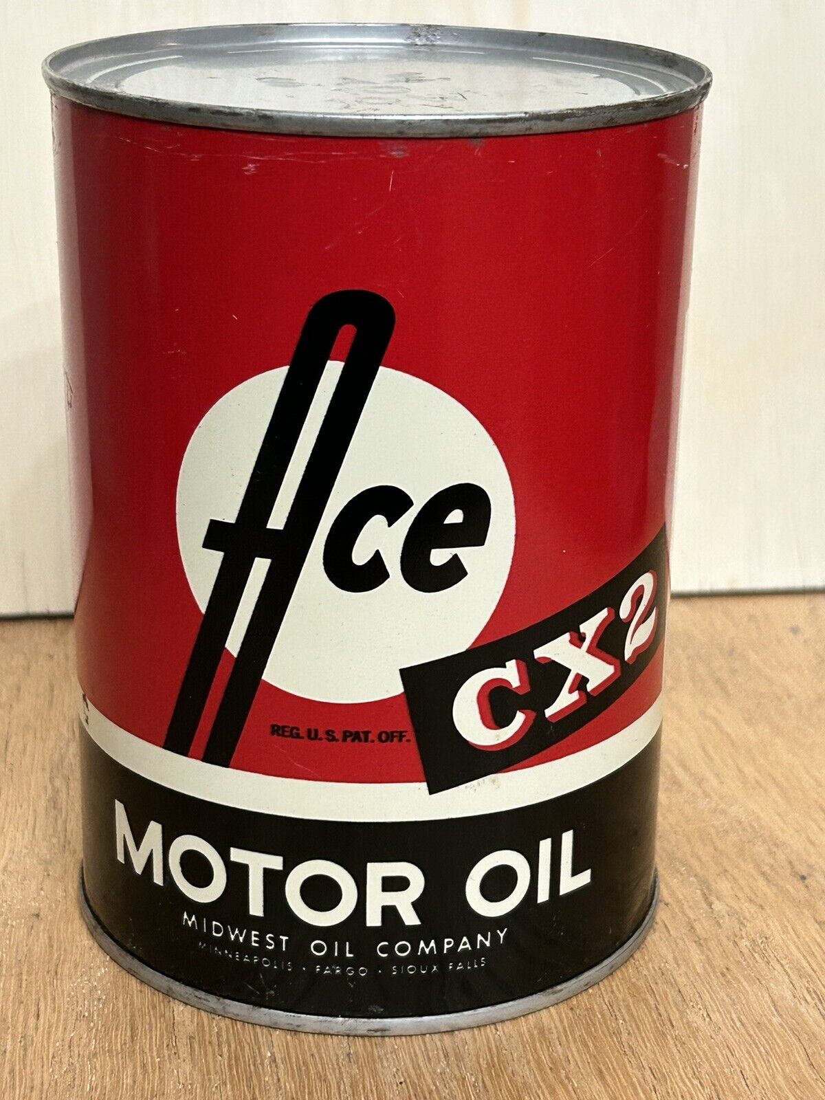 NOS Ace CX2 Motor Oil One Quart Metal Oil Can -FULL- Beautiful Glossy Paint