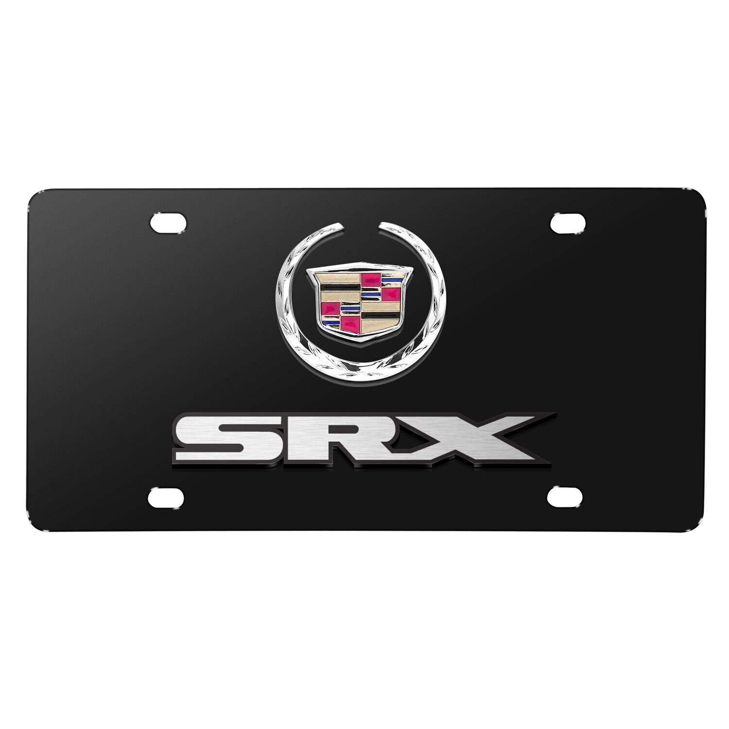 Cadillac SRX 3D Dual Logo Black Stainless Steel License Plate