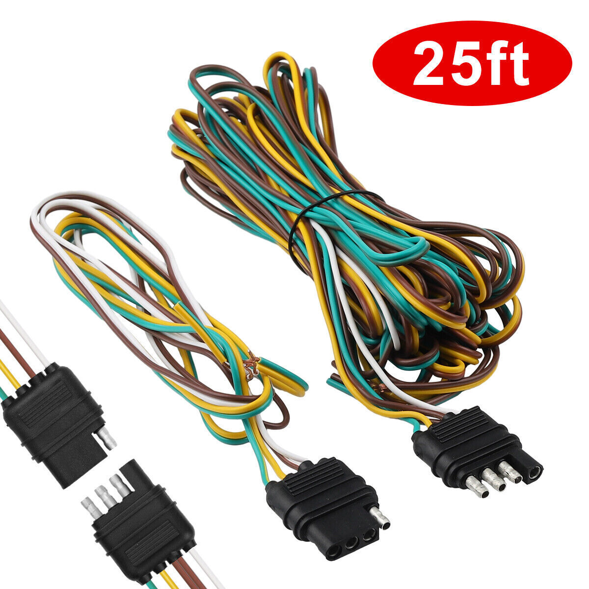 25\' 4 Pin Flat Trailer Wiring Harness Kit Wishbone Style for Trailer Tail Lights